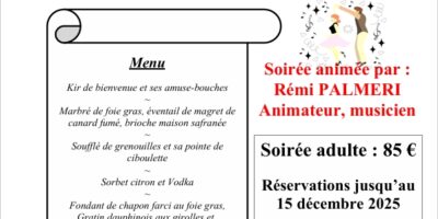 réveillon de la Saint Sylvestre 2025 – salle des fêtes VAUX-EN-BUGEY
